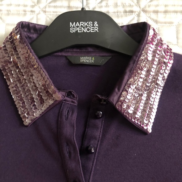 3/4 -Sleeve Sequin Collared Polo - Picture 6 of 8